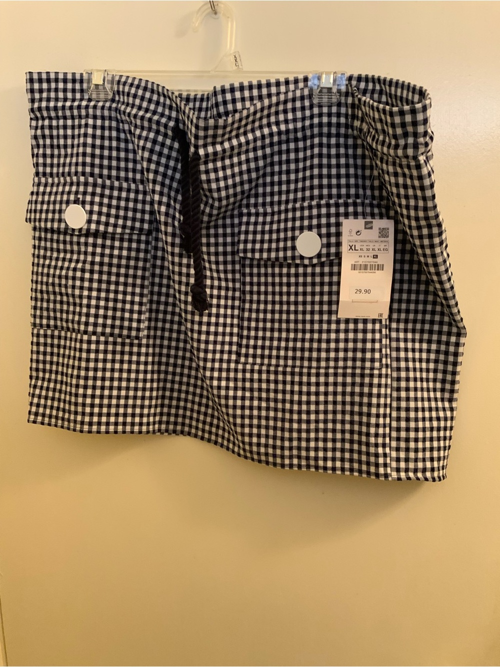 Zara Black & White Gingham Cargo Skirt